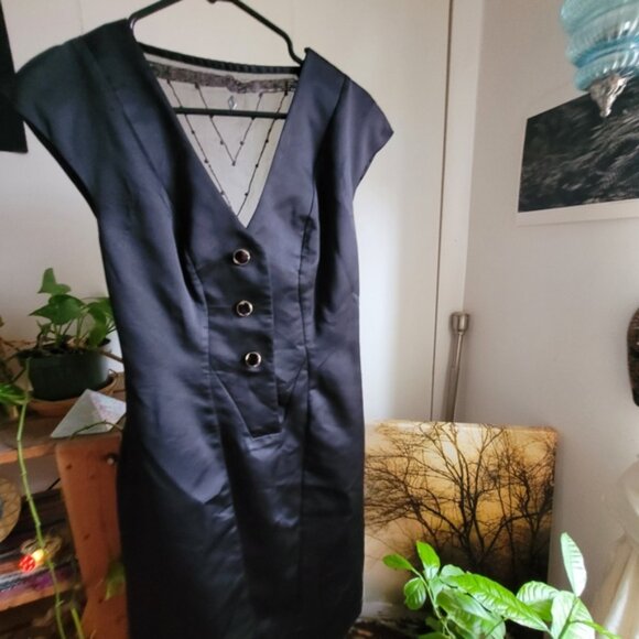 Vintage Climax by Karen Okada black dress back bow sheer embellished back - 3/4 - Picture 5 of 10